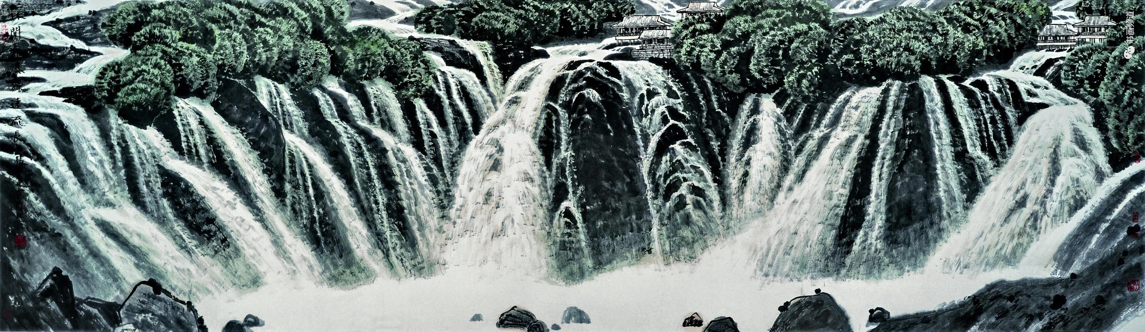 林间飞瀑源远流长  98.5×340cm  （2000年）.jpg